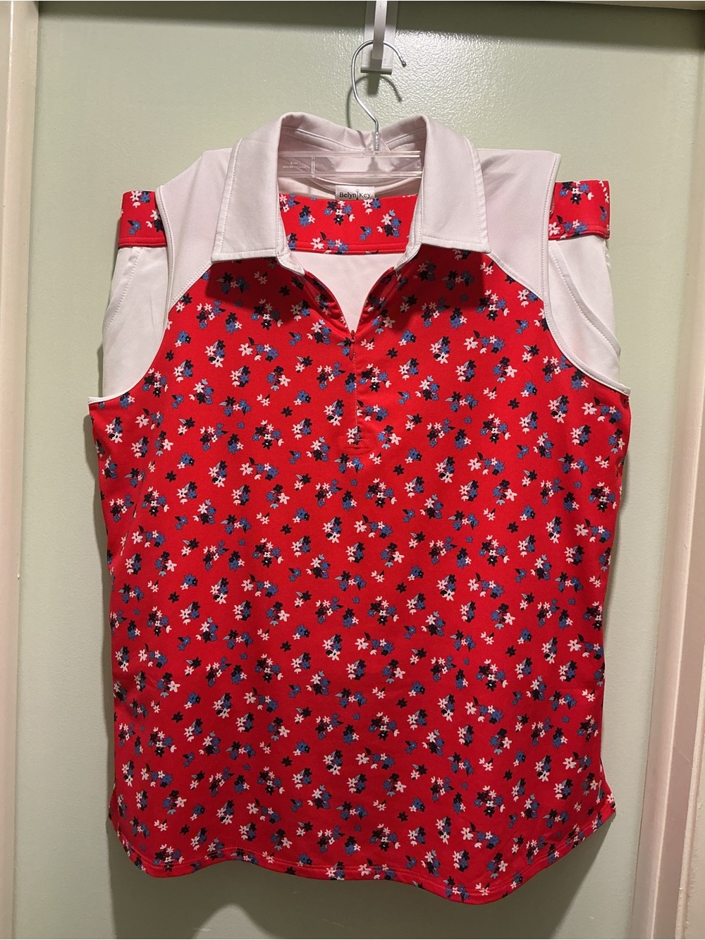 Belyn Key Red Floral Sleeveless Polo Tank and skort with White Trim